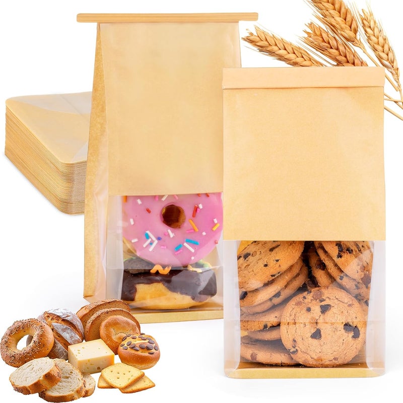 HONKID Cookie Bags with Seal, 50 Pack 3.9x3.1x8.2 Inches Small Bakery Bags with Window Tin Tie Tab Lock Resealable Cookie Gift Bags for Cookies Donut Baked Goods Packaging - Image 1